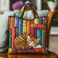 Bolsa Tote Matelassê com Gato de Biblioteca Vintage