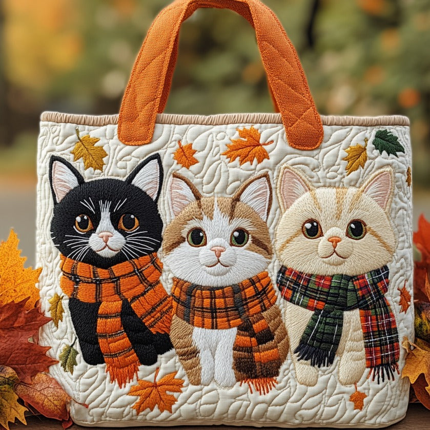Bolsa Tote Matelassê com Gatos de Outono