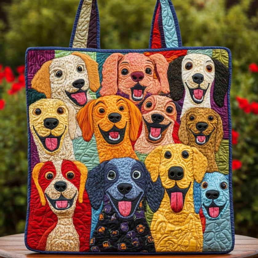 Bolsa tote matelassê com filhote de cachorro brincalhão