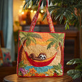 Bolsa tote acolchoada com preguiça e tema de verão tropical
