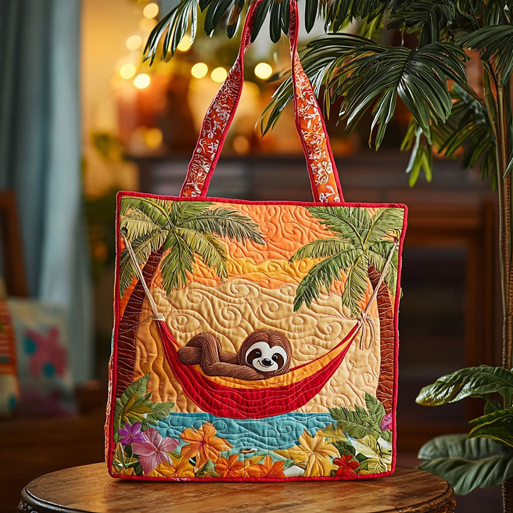 Bolsa tote acolchoada com preguiça e tema de verão tropical