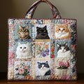 Bolsa Tote Acolchoada com Gato e Flores Aconchegante