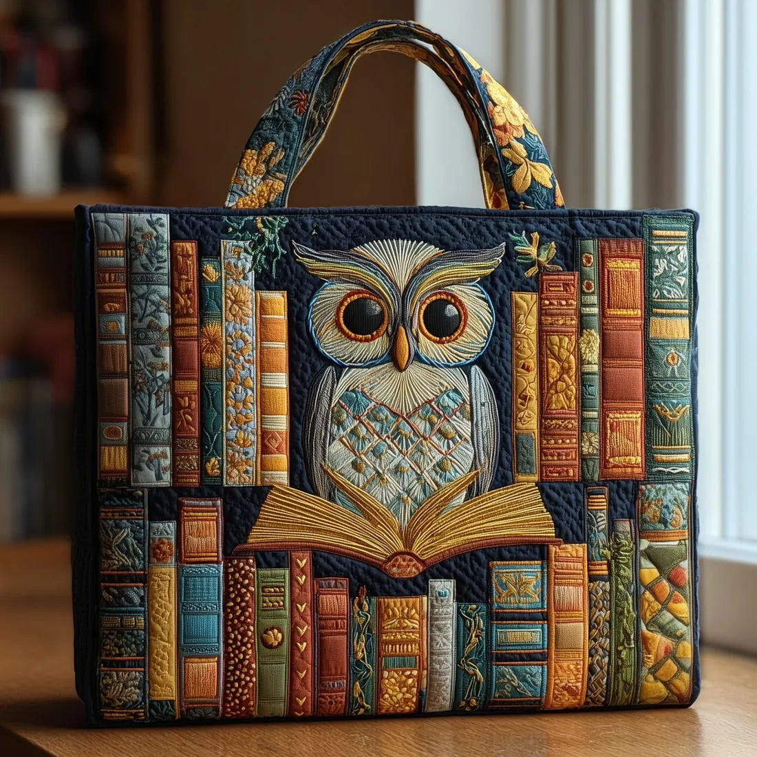 Bolsa Tote Acolchoada - Coruja e Livros Antigos