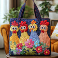 Bolsa Tote Acolchoada com Galinhas Divertidas