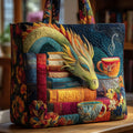 Bolsa Tote Acolchoada – Dragão Leitor com Livros e Canecas