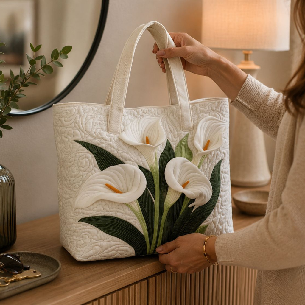 Bolsa Tote Matelassê - Lírios Calla Brancos