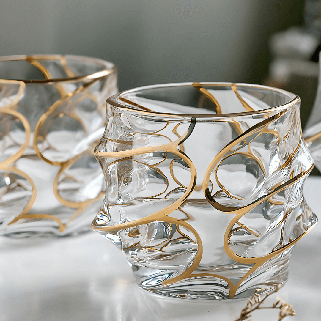 Copo de cristal japonês Arashi Gold para uísque