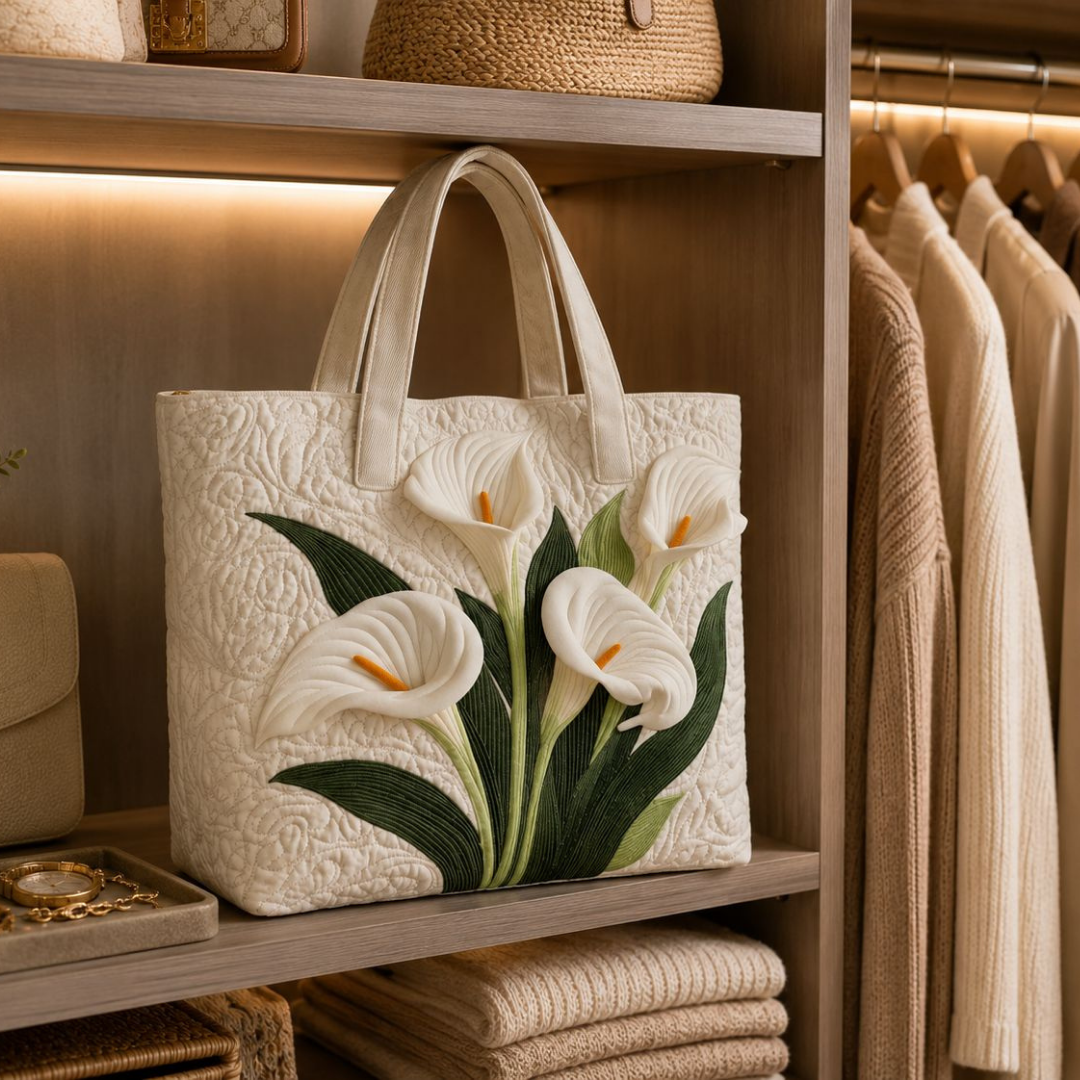 Bolsa Tote Matelassê - Lírios Calla Brancos