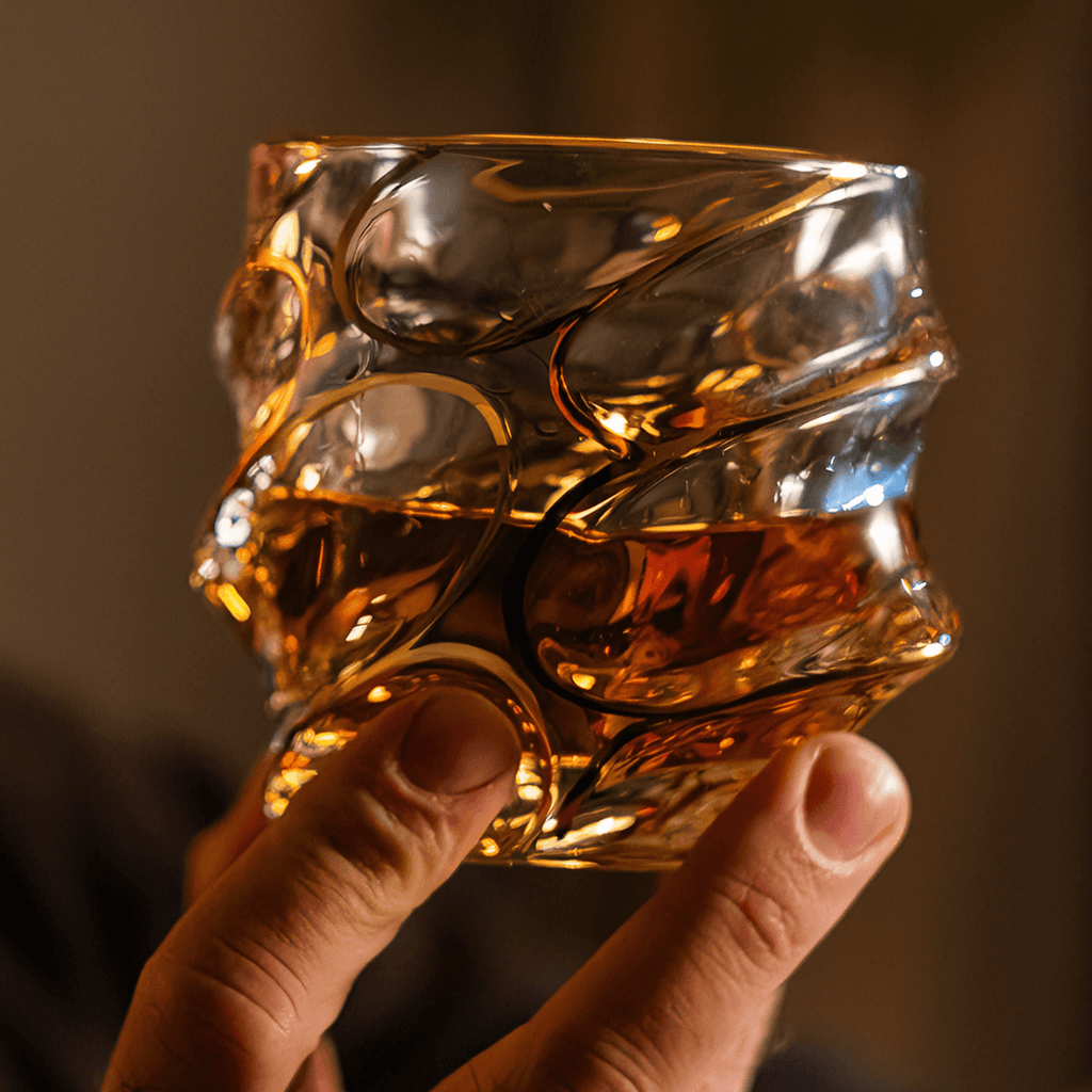 Copo de cristal japonês Arashi Gold para uísque