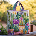 Bolsa Tote Acolchoada com Cactos e Suculentas