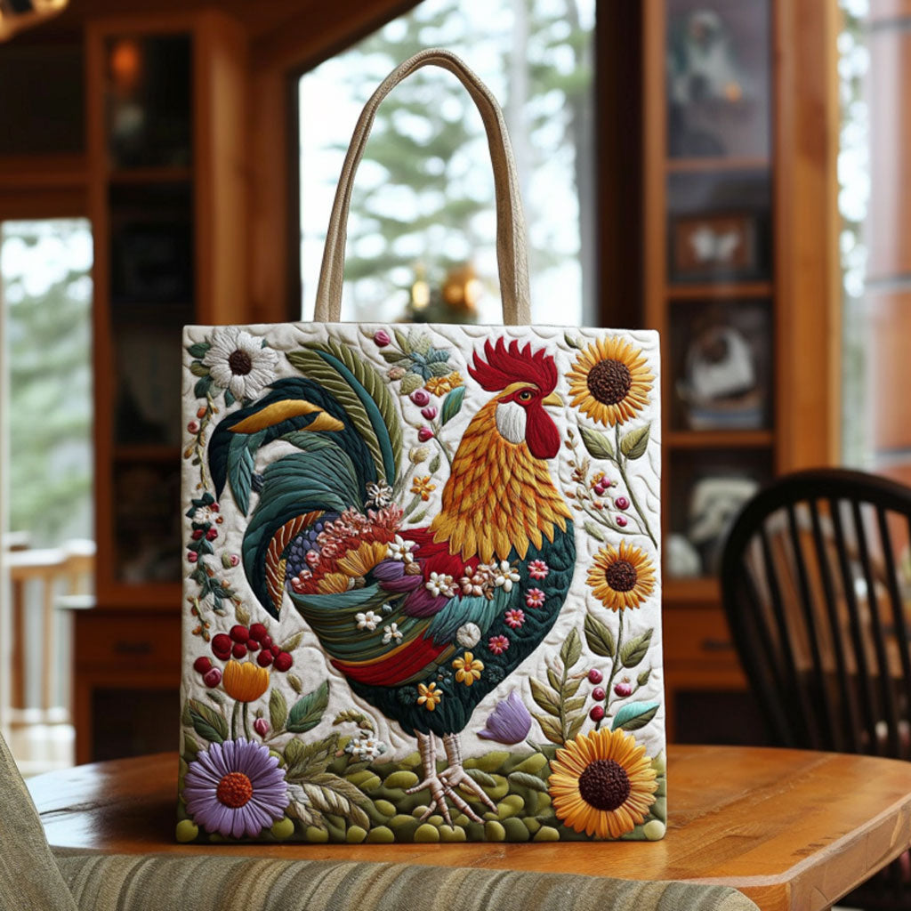 Bolsa tote acolchoada com estampa floral de galinha