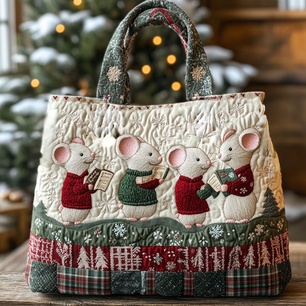 Bolsa tote acolchoada de inverno com rato de tricô