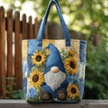 Bolsa tote acolchoada com gnomo e girassol