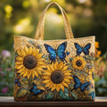 Bolsa Tote Acolchoada - Girassóis e Borboletas Azuis