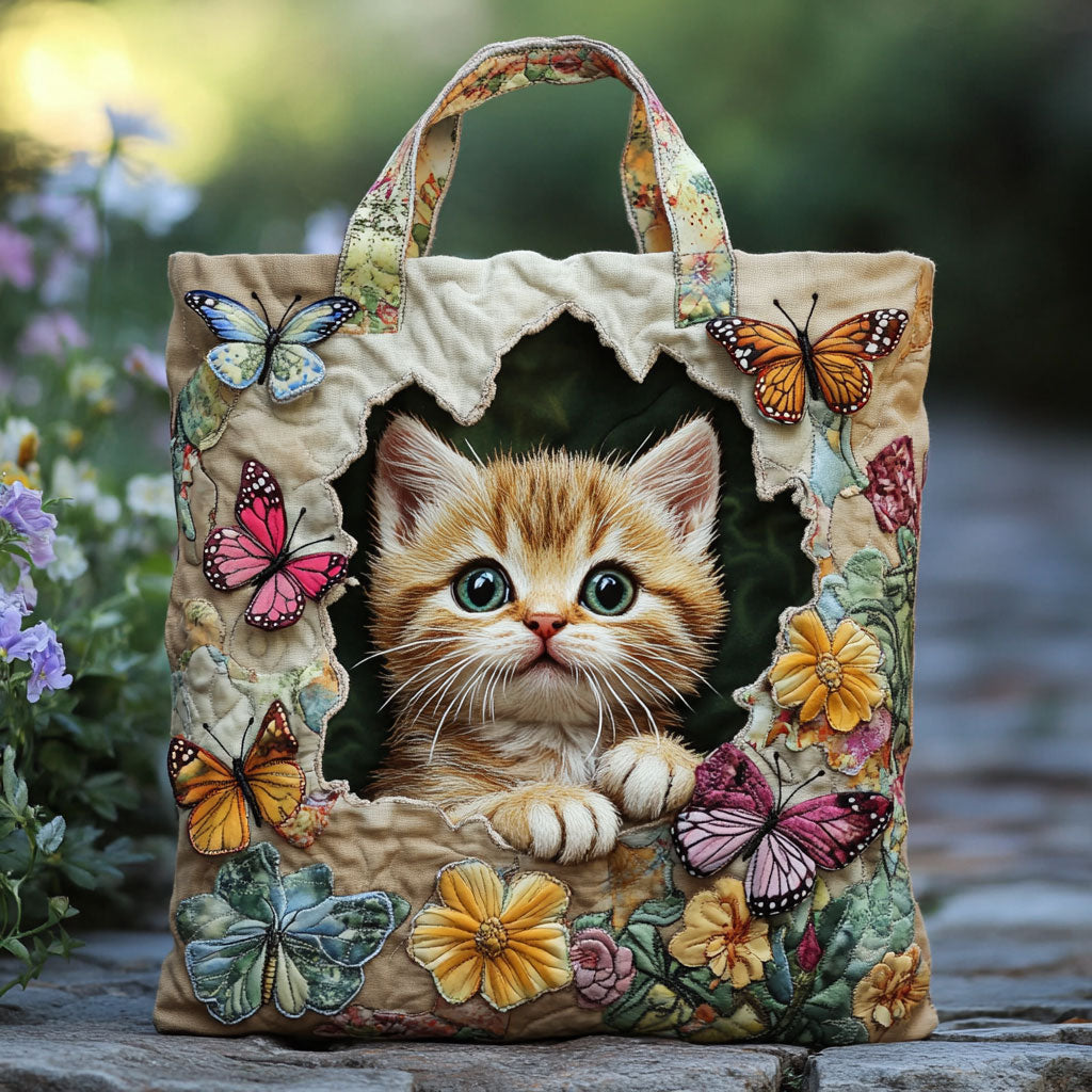 Bolsa Tote Matelassê de Gato com Borboleta