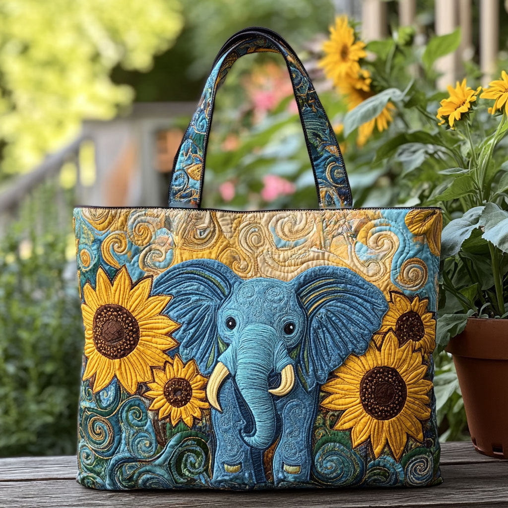 Bolsa tote acolchoada com estampa de elefante selvagem e sol