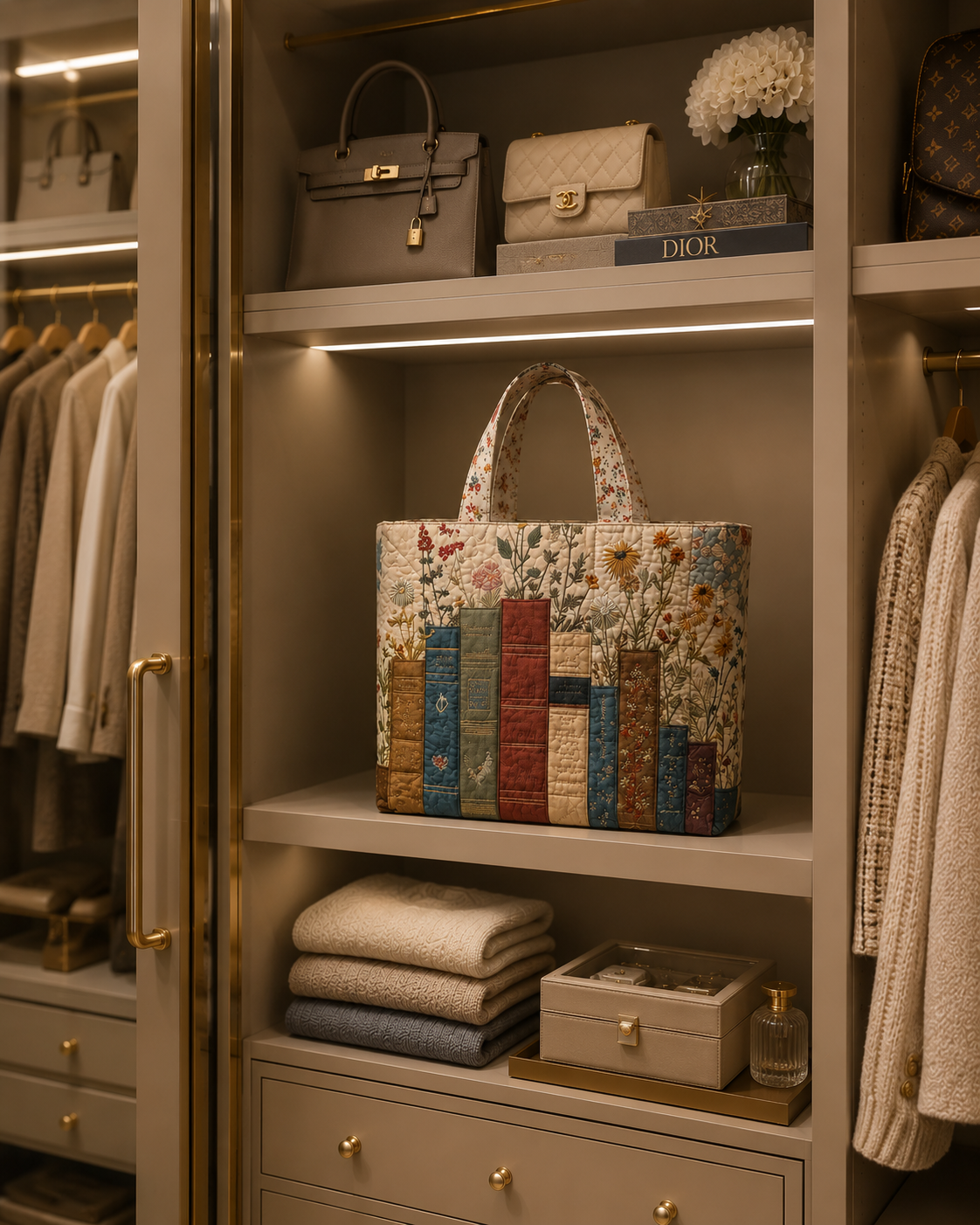 Bolsa Tote Matelassê - Livros e Flores