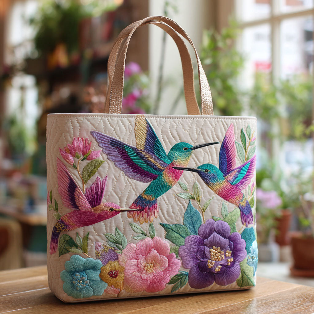 Bolsa tote acolchoada Jardim de Flores com Beija-flores