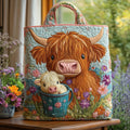 Bolsa tote bucket acolchoada com estampa de vaca Highland