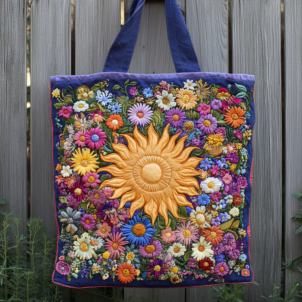 Bolsa Tote Matelassada com Flores Silvestres ao Sol