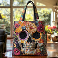 Bolsa Tote Acolchoada com Flores e Caveira