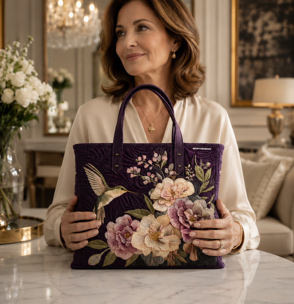 Bolsa Tote Acolchoada - Beija-flores e Orquídeas