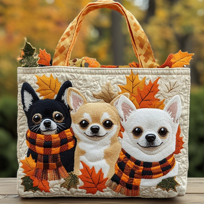 Bolsa Tote Matelassê com Estampa de Chihuahua Outonal
