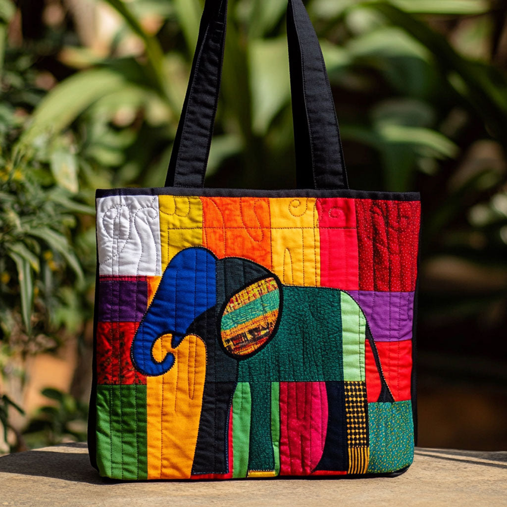 Bolsa Tote Matelassê com Elefantes Vibrantes em Harmonia