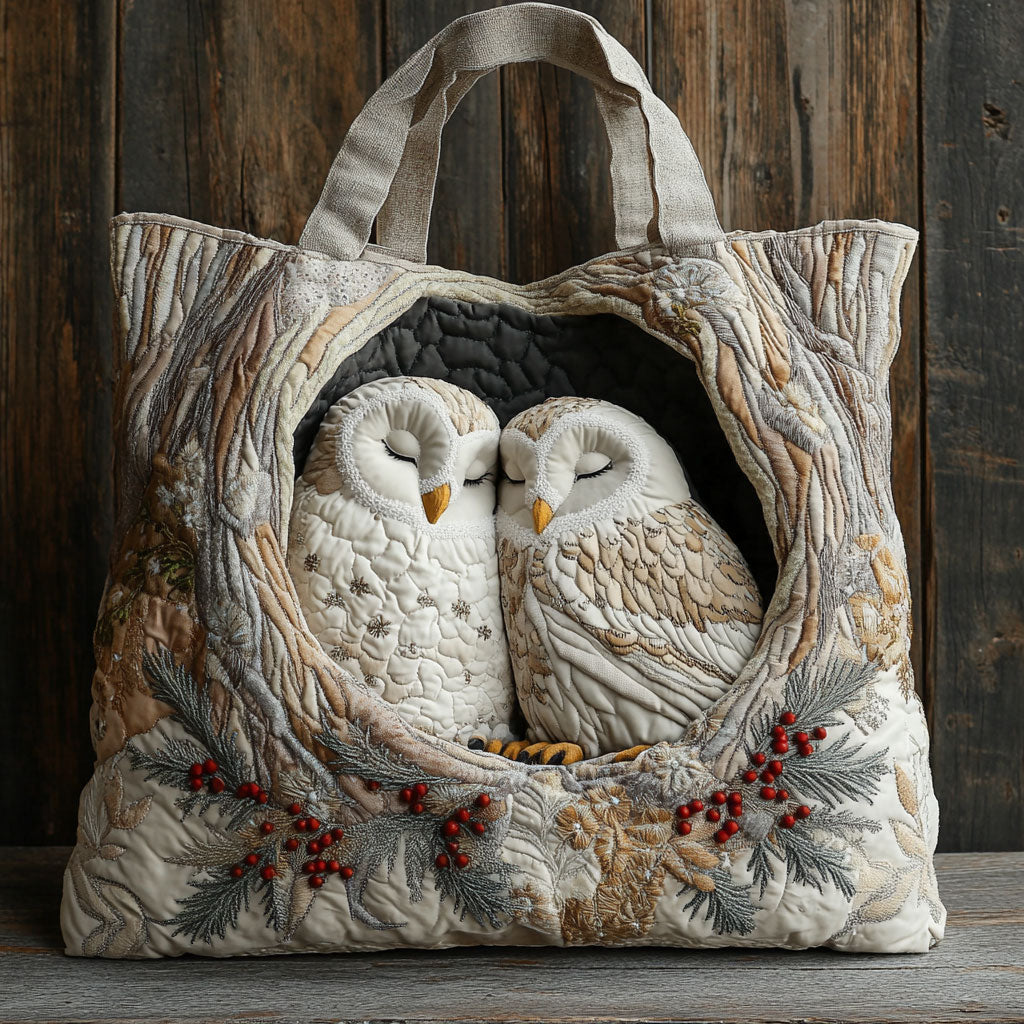 Bolsa tote acolchoada com corujas da floresta