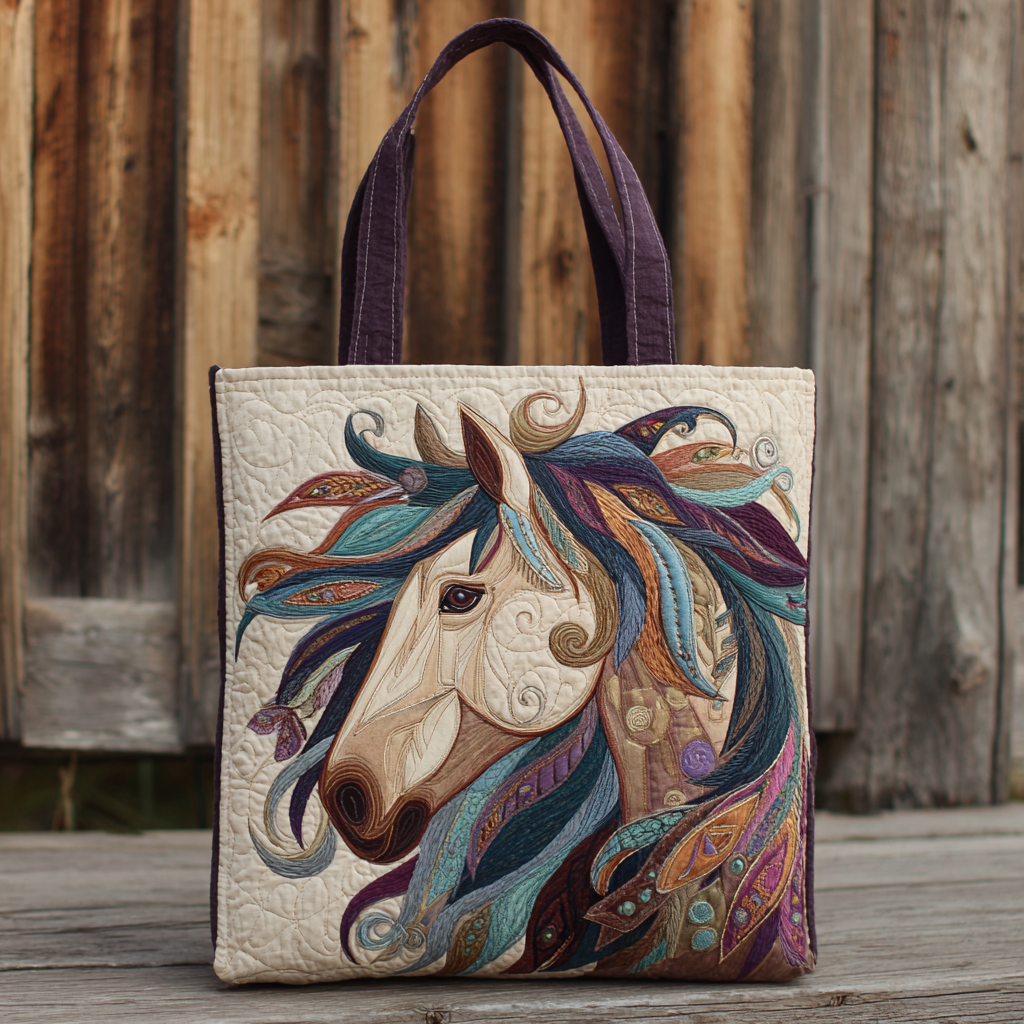 Bolsa Tote Acolchoada com Estampa Tribal de Cavalo