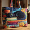 Bolsa tote acolchoada - Gato preto com livros e canecas