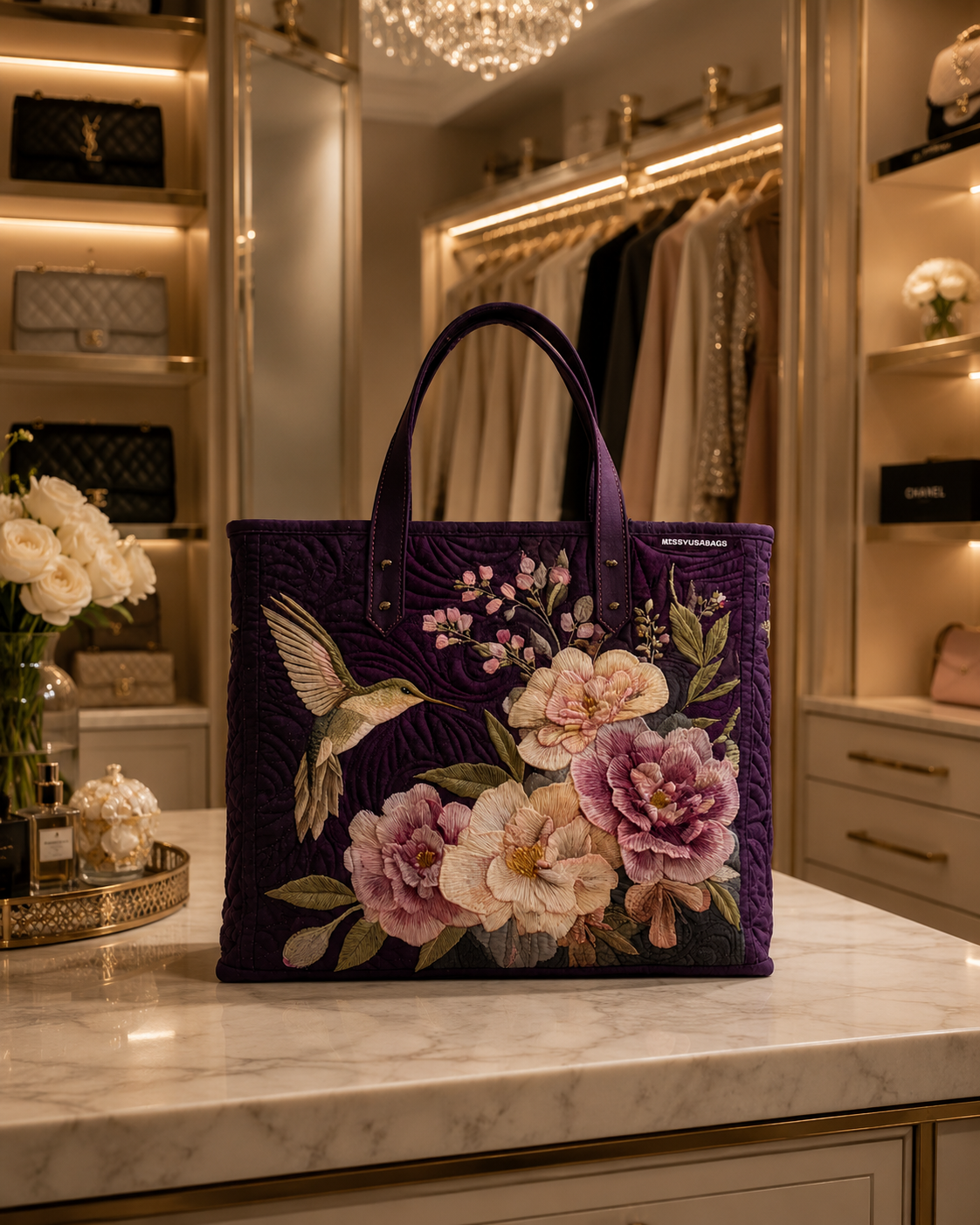 Bolsa Tote Acolchoada - Beija-flores e Orquídeas