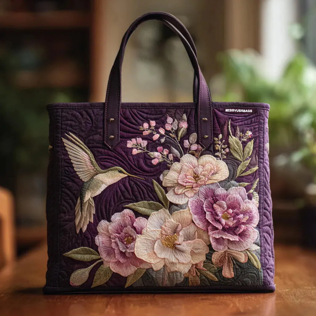 Bolsa Tote Acolchoada - Beija-flores e Orquídeas