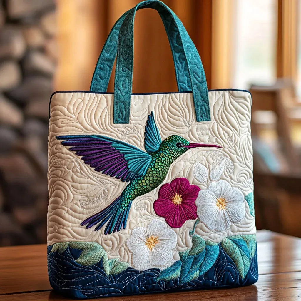 Bolsa Tote Acolchoada - Beija-flor e Flor Branca