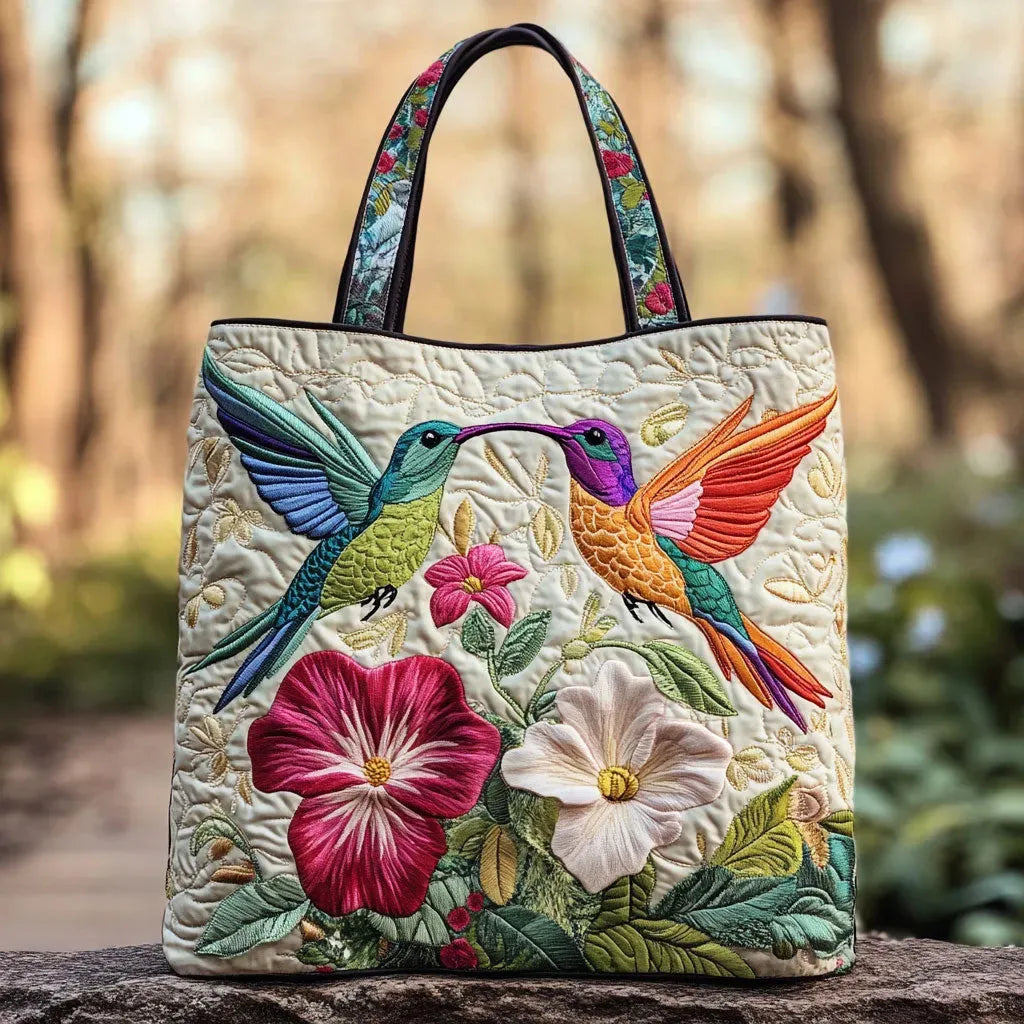 Bolsa Tote Matelassê - Beija-flor e Flores Brancas