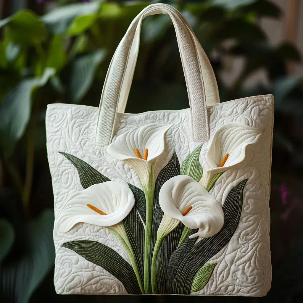 Bolsa Tote Matelassê - Lírios Calla Brancos