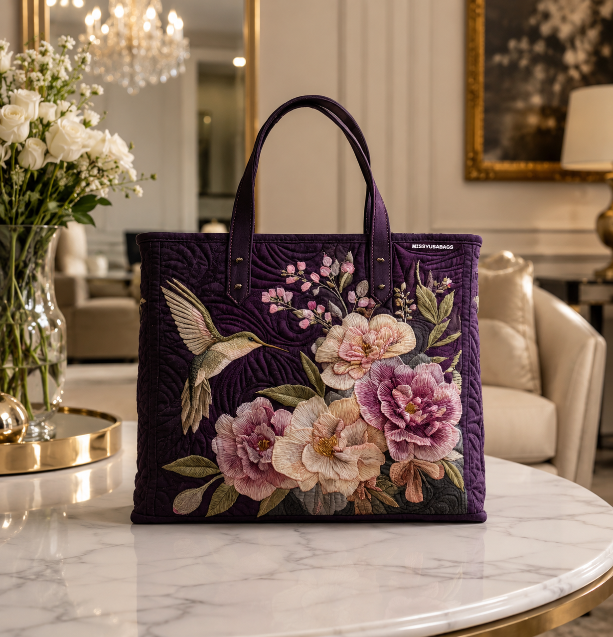 Bolsa Tote Acolchoada - Beija-flores e Orquídeas