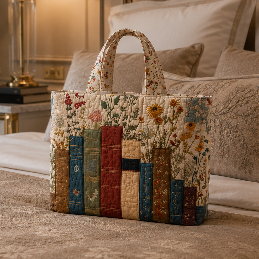 Bolsa Tote Matelassê - Livros e Flores