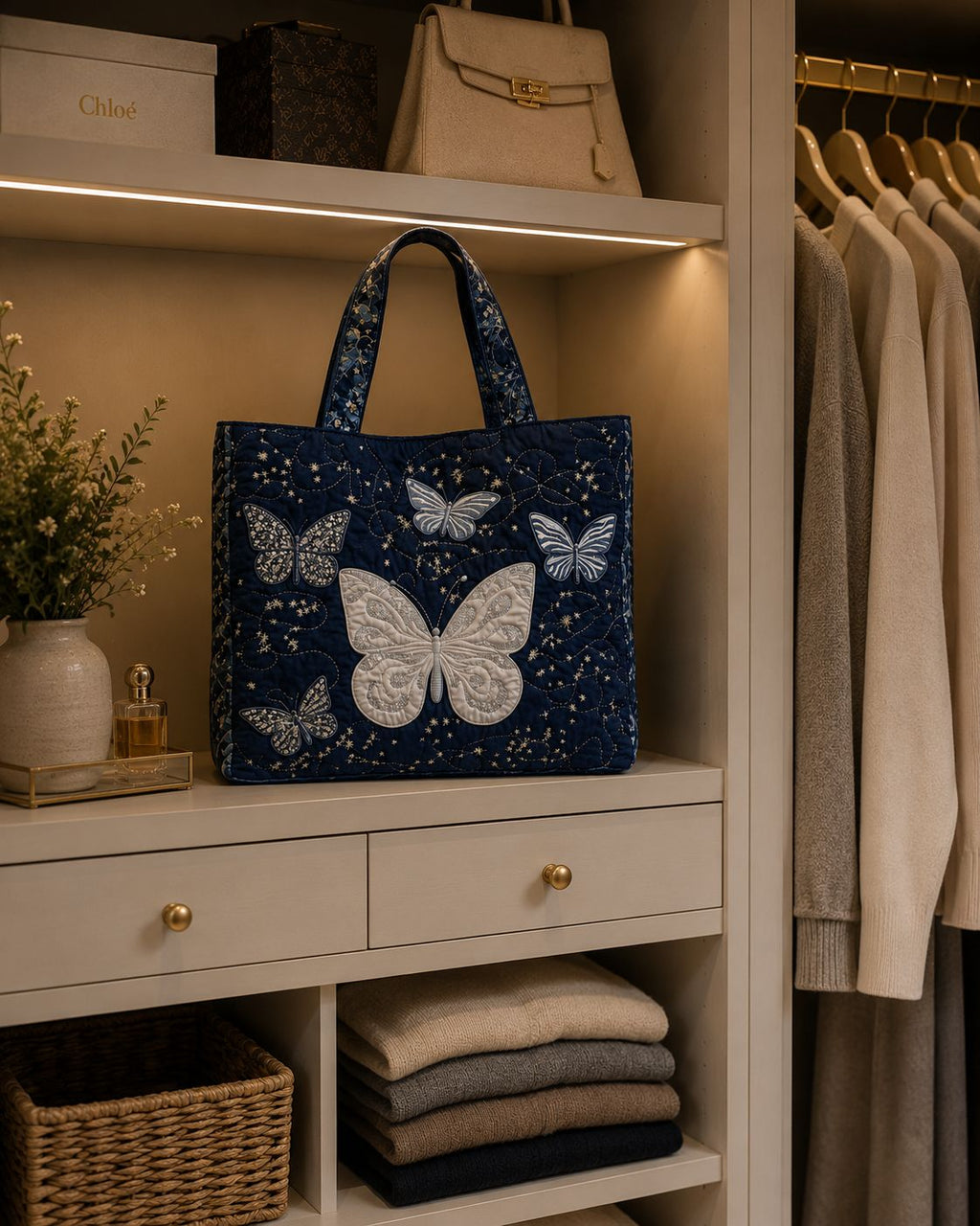 Bolsa Tote Matelassê - Borboleta Prateada