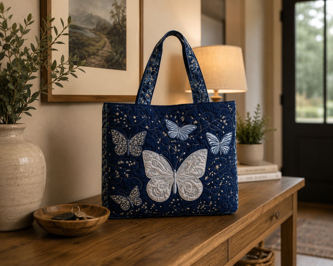 Bolsa Tote Matelassê - Borboleta Prateada