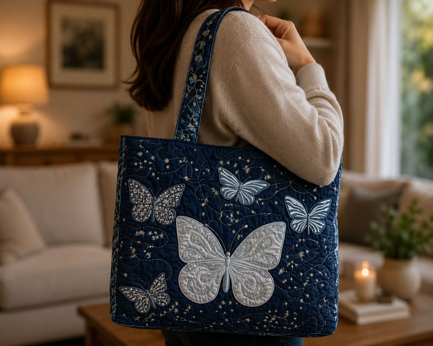 Bolsa Tote Matelassê - Borboleta Prateada