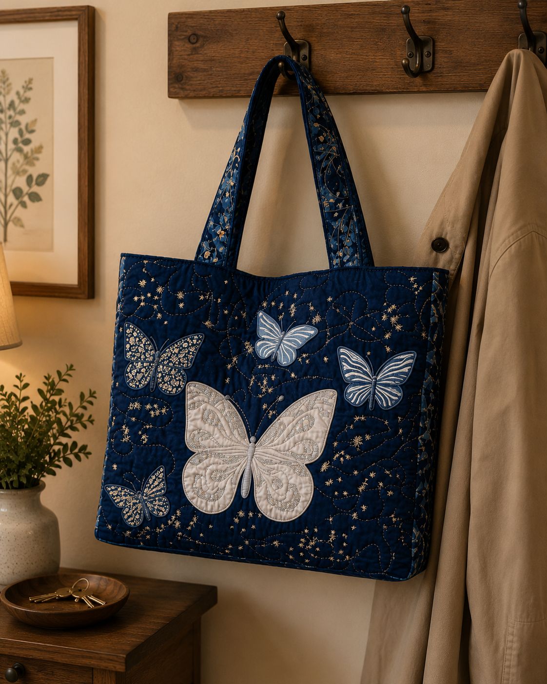 Bolsa Tote Matelassê - Borboleta Prateada