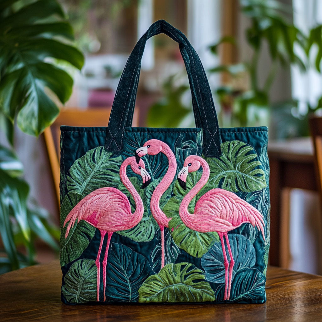 Bolsa Tote Matelassê com Flamingos Tropicais