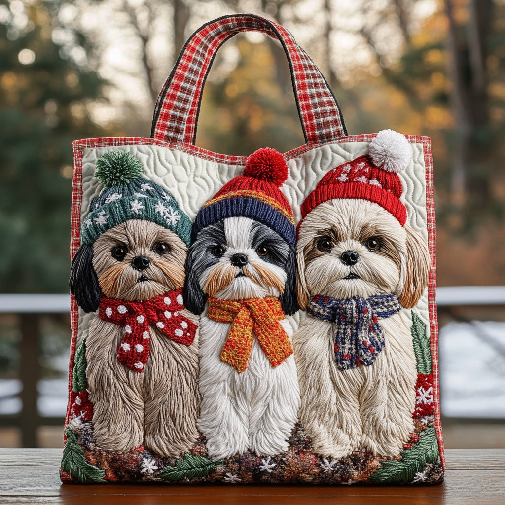 Bolsa tote acolchoada com um pequeno e alegre Shih Tzu