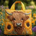 Bolsa tote acolchoada com estampa de vaca e girassol