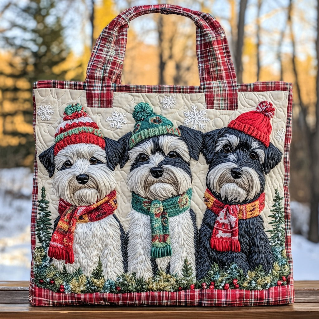 Bolsa Tote Acolchoada com Schnauzers em um Inverno Aconchegante