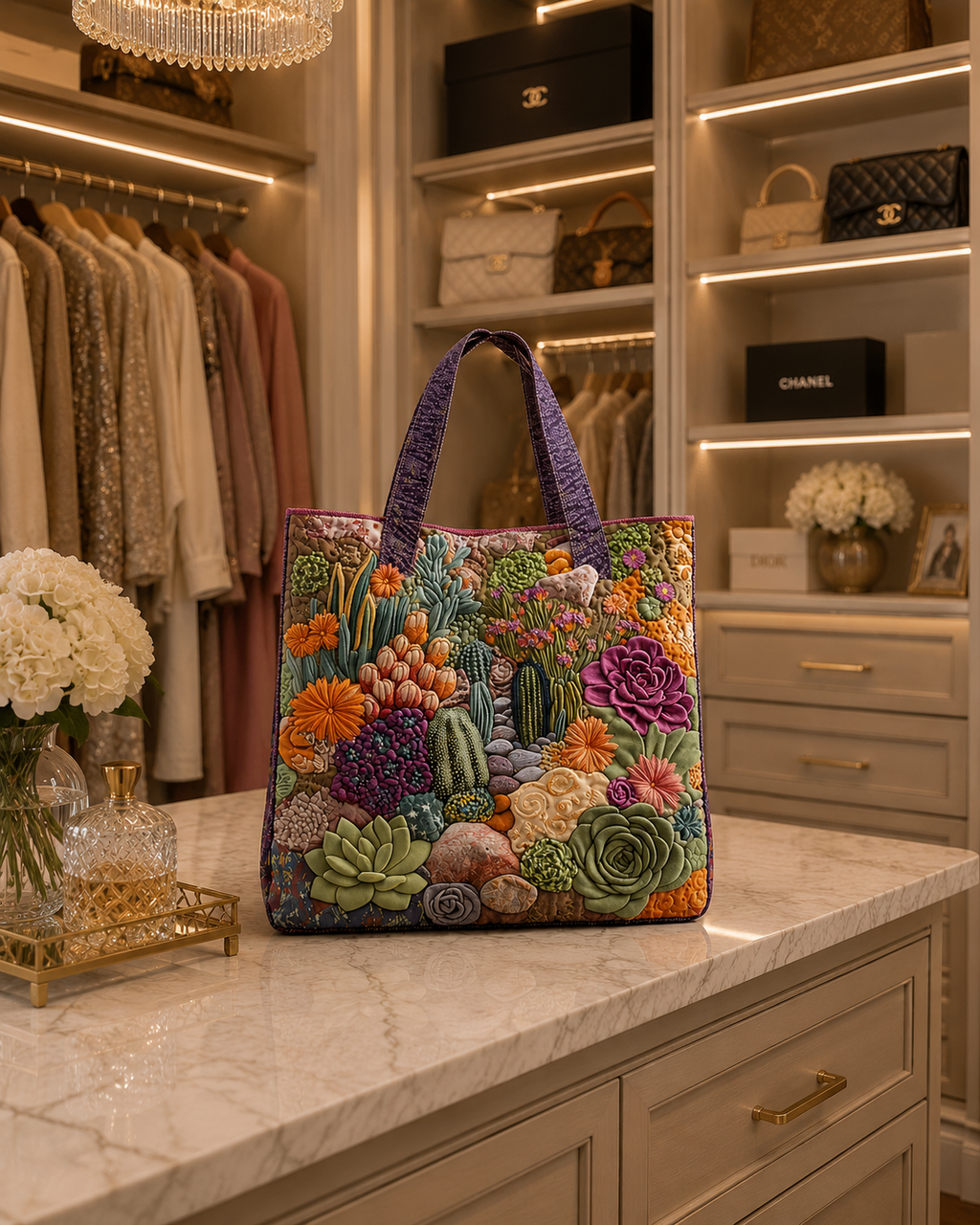 Bolsa Tote Matelassê - Jardim de Suculentas