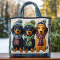 Bolsa Tote Acolchoada com Dachshunds de Inverno
