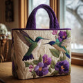 Bolsa Tote Acolchoada com Beija-flores Roxos