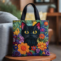 Bolsa Tote Matelassê Floral com Gato Preto